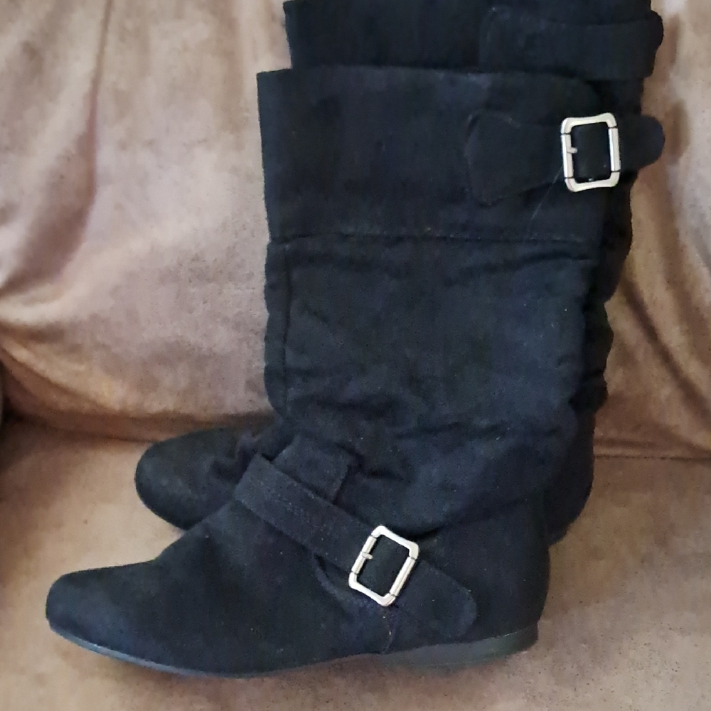 Black Suede Buckle Boots